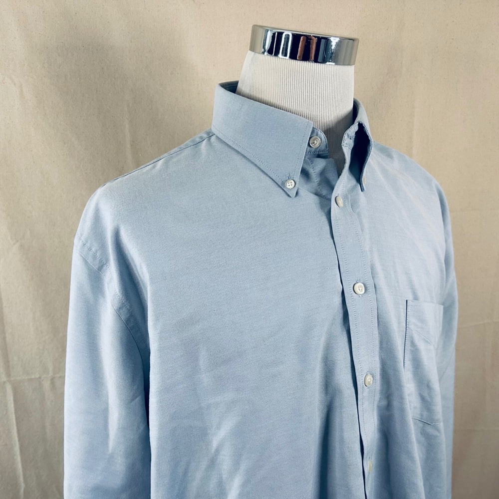 Stafford 18 34/35 Regular Fit Oxford Button Down Shirt Blue Wrinkle Free Mens